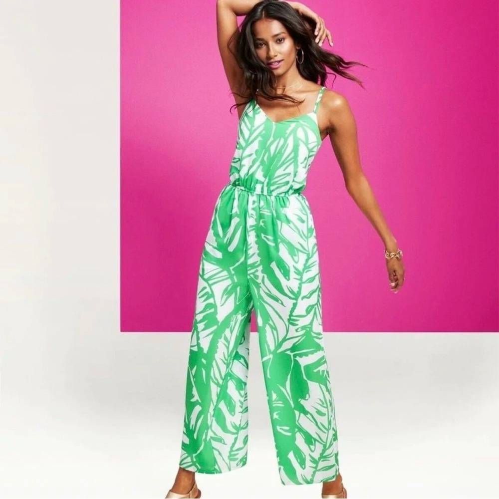 Lilly Pulizter For Target Womens Small Green White‎ Tropical Boom Boom Jumpsuit